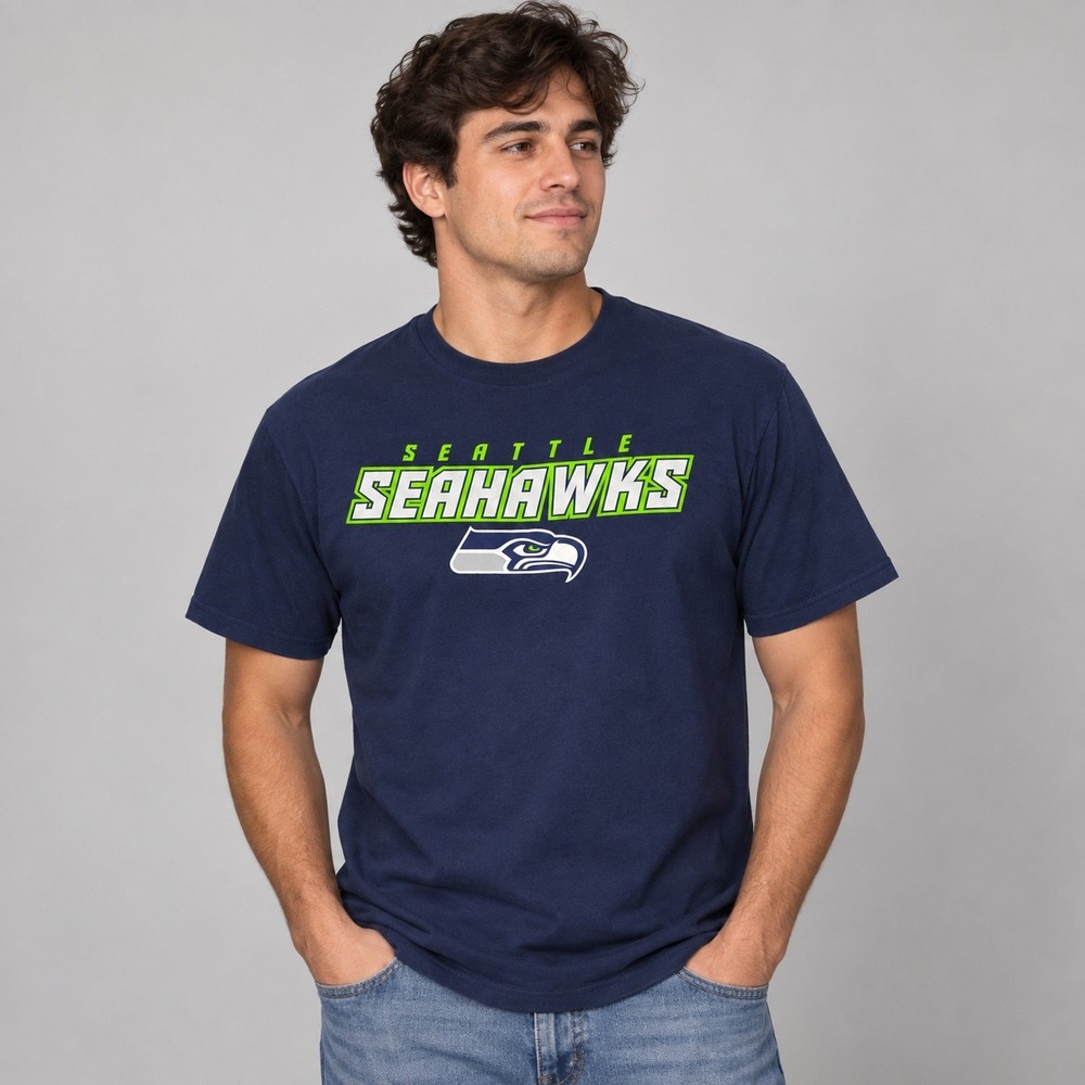 Seattle Seahawks T Shirt Mens Large Navy Blue NFL Team Apparel 2014 Football Tee